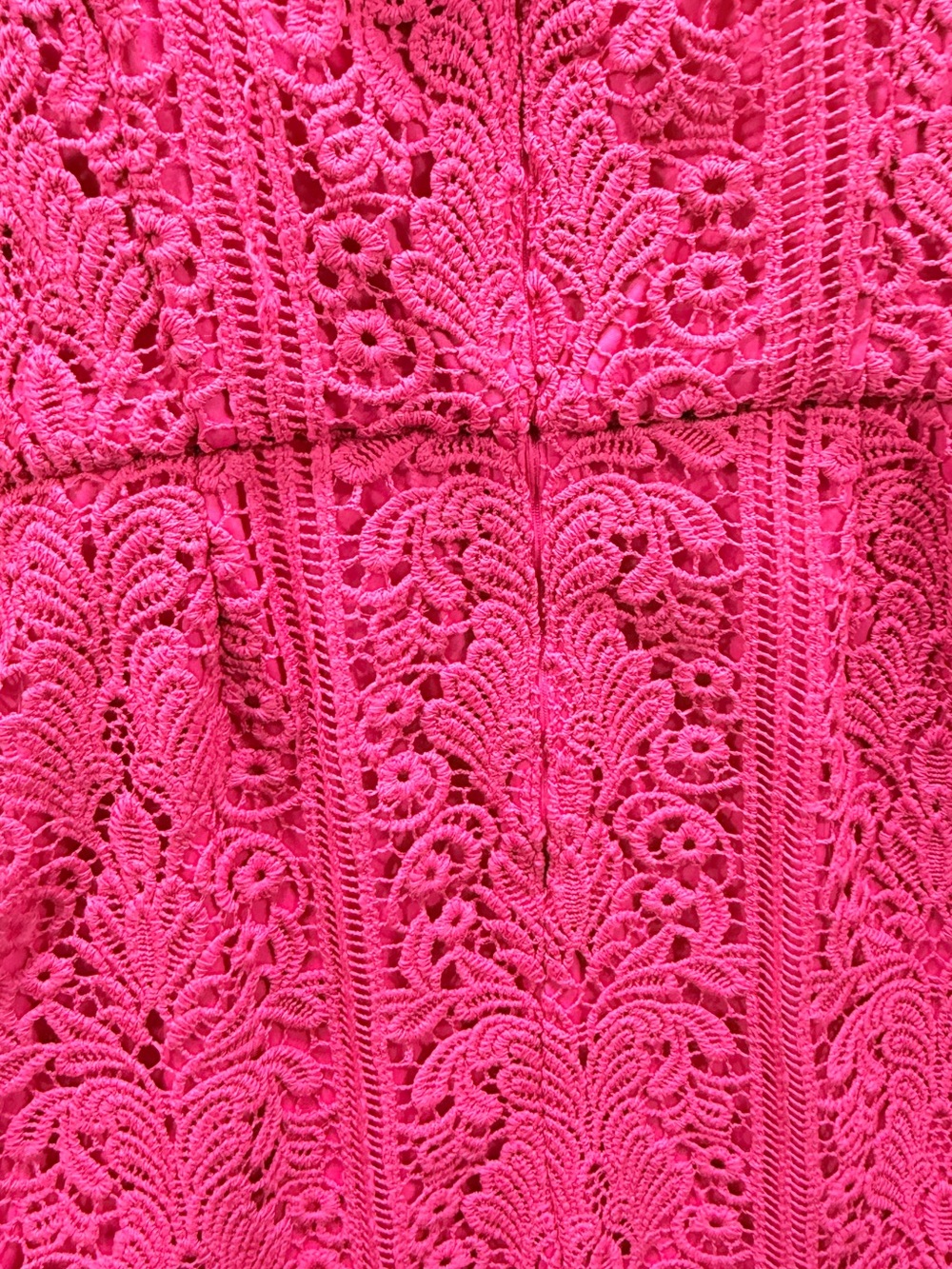 GUESS Hot Pink Floral Lace Mermaid Midi Dress Sweetheart Ruffle Hem Size 12 - Picture 8 of 10